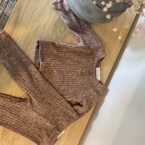 Cozy Brown Ribbed Kids Matching Set